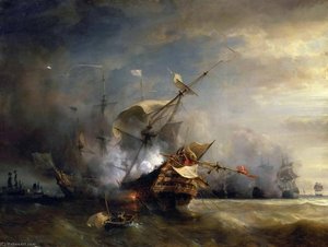 Naval Combat Off Cape Lizard In Cornwall, October 21, 1707 — Jean Antoine Théodore De Gudin