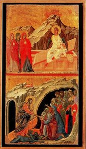 La Maestá. Las Marías En El Sepulcro Y La Bajada Al Limbo — Duccio Di Buoninsegna