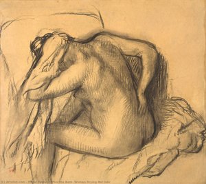 After The Bath, Woman Drying Her Hair — Edgar Degas, Impressionistic Realism