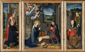The Nativity With Donors And Saints Jerome And Leonard — Gerard David, Northern Renaissance
