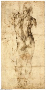 Standing Male Nude, Seen From The Rear (recto) — Michelangelo Buonarroti, Renaissance