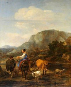 Italianate Landscape With Peasants Fording A Brook — Nicolaes Pietersz Berchem