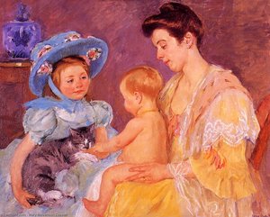Children Playing With A Cat — Mary Stevenson Cassatt, Impressionism