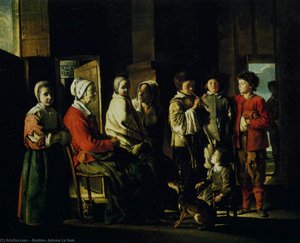 Country interior with the young player of flageolet