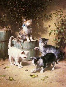 Kittens Playing With Beetles — Carl Reichert