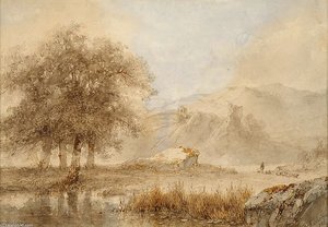 Wooded Landscape With Ruins And Sheep — Andreas Schelfhout