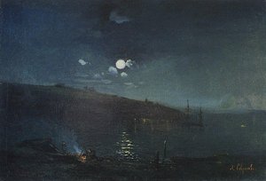 Moonlit Night. Landscape With Fire — Aleksey Savrasov