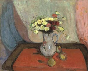 Vase De Fleurs Avec Trois Pommes