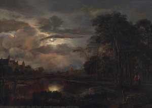 Moonlit Landscape With Bridge — Aert Van Der Neer