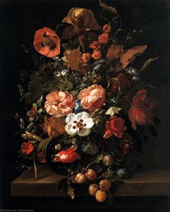 Bouquet In A Glass Vase — Rachel Ruysch, Baroque