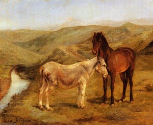 A Horse And Donkeys In A Hilly Landscape — Rosa Bonheur