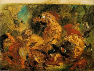 Lion Hunt, Musee D'orsay, Paris — Eugène Delacroix, Romantic Painting