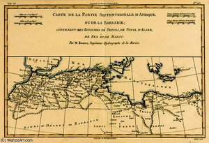 North Africa, Including The Kingdoms Of Tripoli, Tunis, Alger; Fez And Morocco, From 'atlas De Toute — Rigobert Bonne (charles Marie Rigobert Bonne)