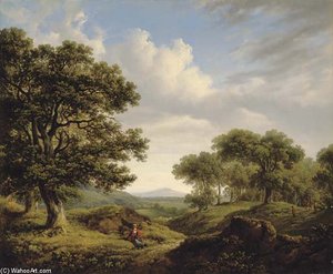 Wooded Landscape With A Figure Resting By A Path In The Foreground — James Arthur O Connor