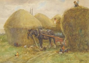 Figures Harvesting, A Horse Drawn Cart Nearby — John Atkinson Ii