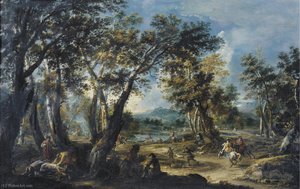 Landscape With A Stag Hunt — Antonio Stom