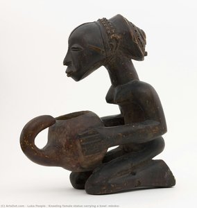 Kneeling Female Statue Carrying A Bowl (mboko) — Luba People