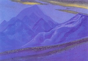Ladakh. Golden Clouds Over Blue Mountains. — Nicholas Roerich, Symbolism Landscape