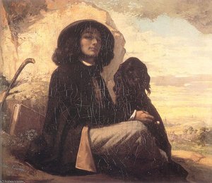 Self Portrait Courbet With A Black Dog — Gustave Courbet