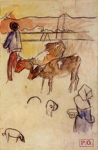Bretons And Cows (sketch) — Eugène Henri Paul Gauguin