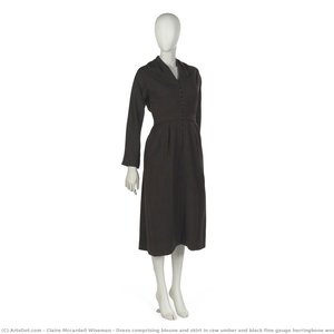 Dress Comprising Blouse And Skirt In Raw Umber And Black Fine Gauge Herringbone Worsted Wool — Claire Mccardell Wiseman