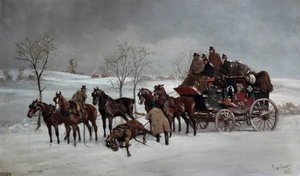 Mail Coach In The Snow With A Fallen Leader — Alfred Frank De Prades