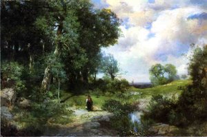 Young Girl In A Long Island Landscape — Thomas Moran