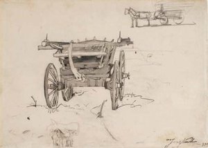 A Cart And Two Subsidiary Studies Carts Drawn By Horses — Johan Barthold Jongkind