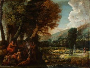 Landscape With Saint John The Baptist Preaching — Pietro Paolo Bonzi, Baroque