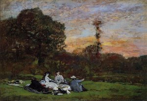 Luncheon On The Grass, The Family Of Eugene Manet — Eugène Louis Boudin, Impressionistic Landscape