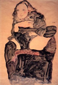 Seated Girl With Raised Left Leg — Egon Schiele, Expressionism