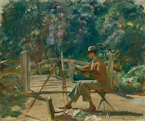 Maurice Codner Sketching By The Bridge At Wiston — Sir Alfred James Munnings