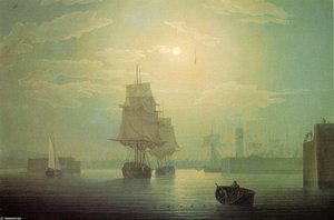 Moonlight Over Whitehaven Harbor, England — Robert W. Salmon