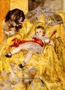 A Portrait Of Christian De Falbe, With A Saint Bernard At Luton Hoo — Anders Leonard Zorn