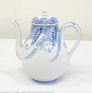 Coffee Pot With Wisteria Design, Blue And White — Fukagawa