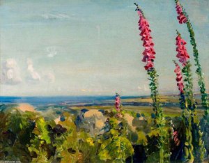 A Landscape With Foxgloves In The Foreground — Sir Alfred James Munnings