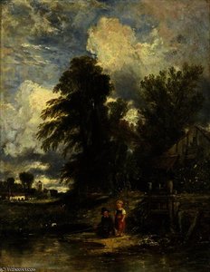 Millpond With Children Fishing — William James Müller
