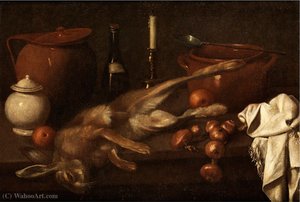 BIG Still life with hare, ONIONS AND DISHES