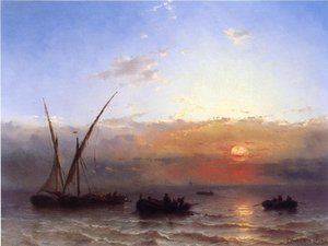 Fishing Boats At Sunset — Edward Moran