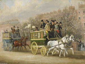 A Street Scene With Two Omnibuses — James Pollard, Realism