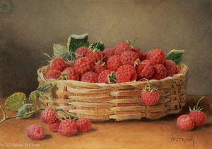 A Still Life Of Raspberries In A Wicker Basket — William Hough