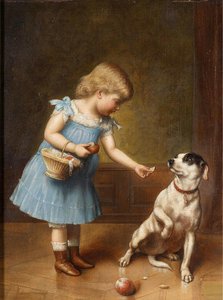 Young Girl Feeding A Dog — Carl Reichert