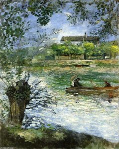 Willows And Figures In A Boat — Pierre-auguste Renoir