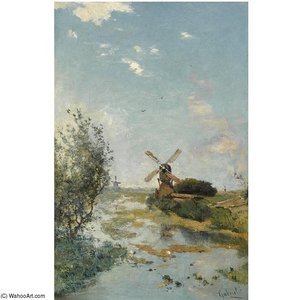A Windmill In A Polder Landscape Near Kortenhoef — Paul Joseph Constantine Gabriel