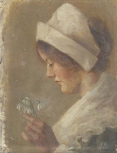 Portrait Of A Woman Holding Snowdrops — Beryl Fowler