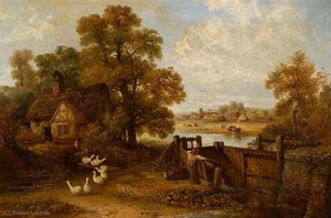 Suffolk Scene, A Cottage And Some Geese — Edward Robert Smythe, Dutch Golden Age Landscape