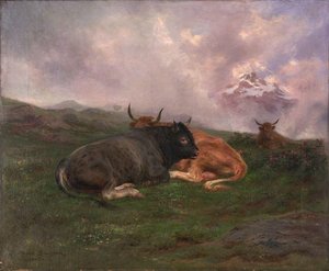 Cattle at Rest on a Hillside in the Alps