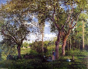 Landscape With Strollers Relaxing Under The Trees — Camille Pissarro