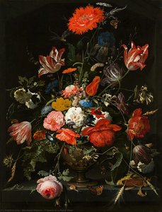Flowers In A Metal Vase — Abraham Mignon