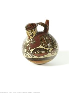 Sculptural Globular Vase With Bridge Handle — Nazca Culture